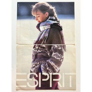 Vintage 1990 Esprit Girl in Sweater Fashion 2 Page Cut Advertisement Print Ad